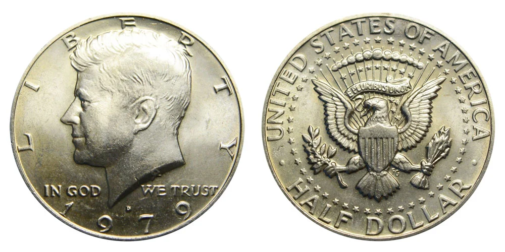 1979 Kennedy Half Dollar obverse and reverse showing full clad luster